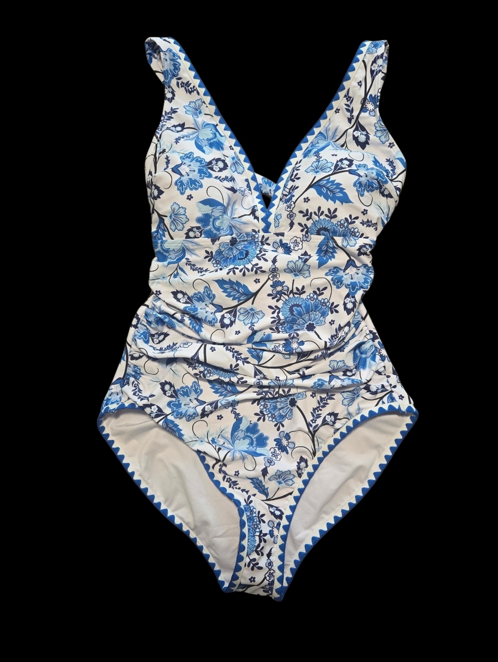 B2Prity Blue White Cottage Core 1 Piece Floral Swimsuit, Medium, NWT